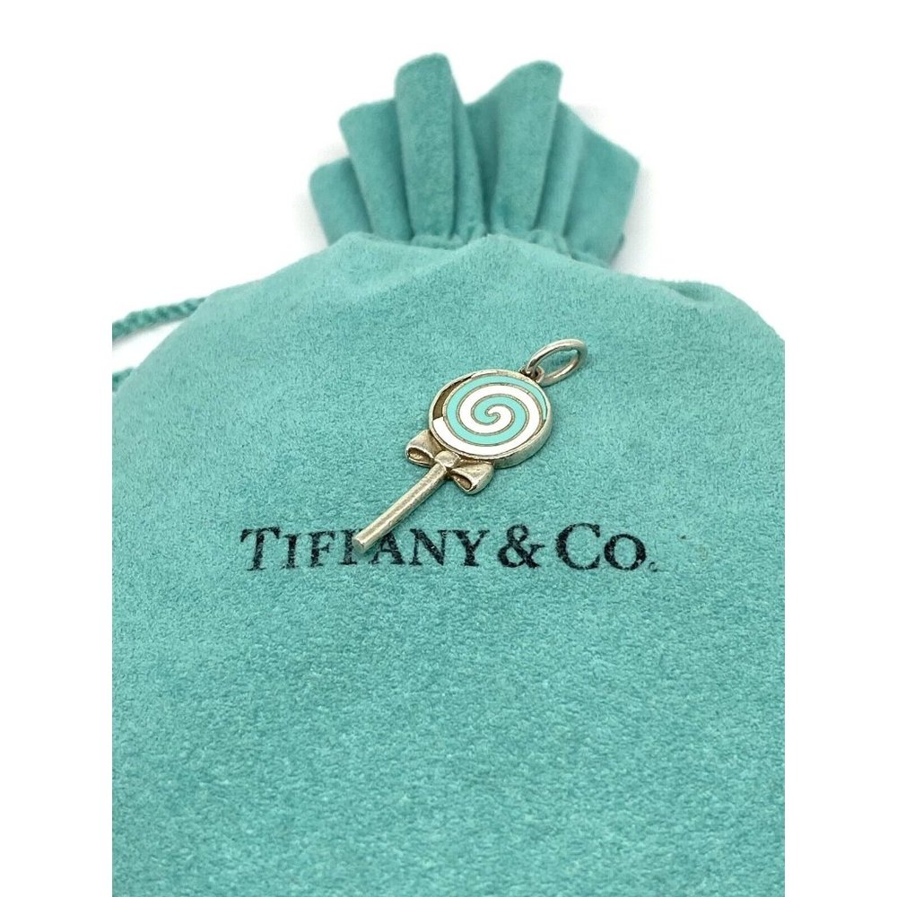 Tiffany and Co. Blue Enamel Lollipop Charm Sterling Silver 925